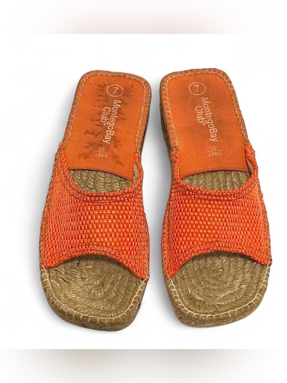 Women’s Y2K 2001 Orange Canvas Woven Espadrille Low Platform Slide Sandal Size 7